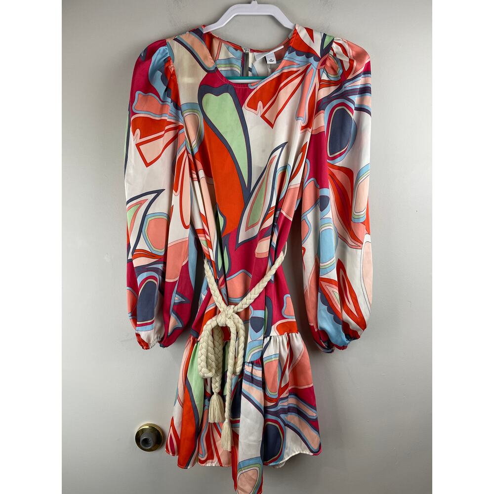 NWT ALEXIS for Target Mixed Floral Long Sleeve Rope Belt Tiered Mini Dress M